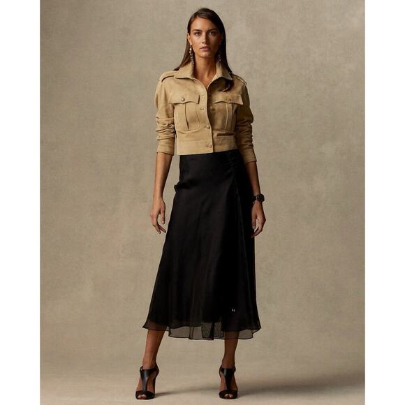 Ralph Lauren Collection Purple Label Black Silk Skirt Gauze Graciana Midi 4 S